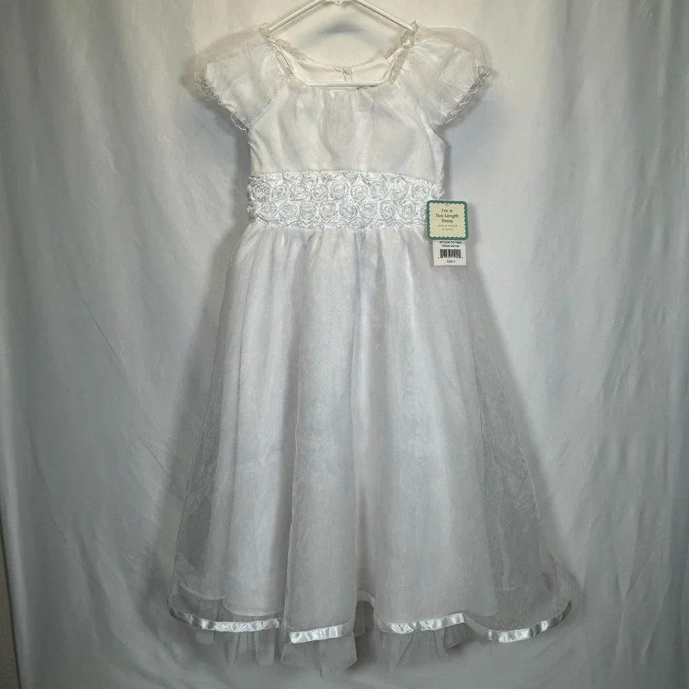 Jona Michelle Girls 8 White Formal Dress Wedding Flower Communion Tulle Roses